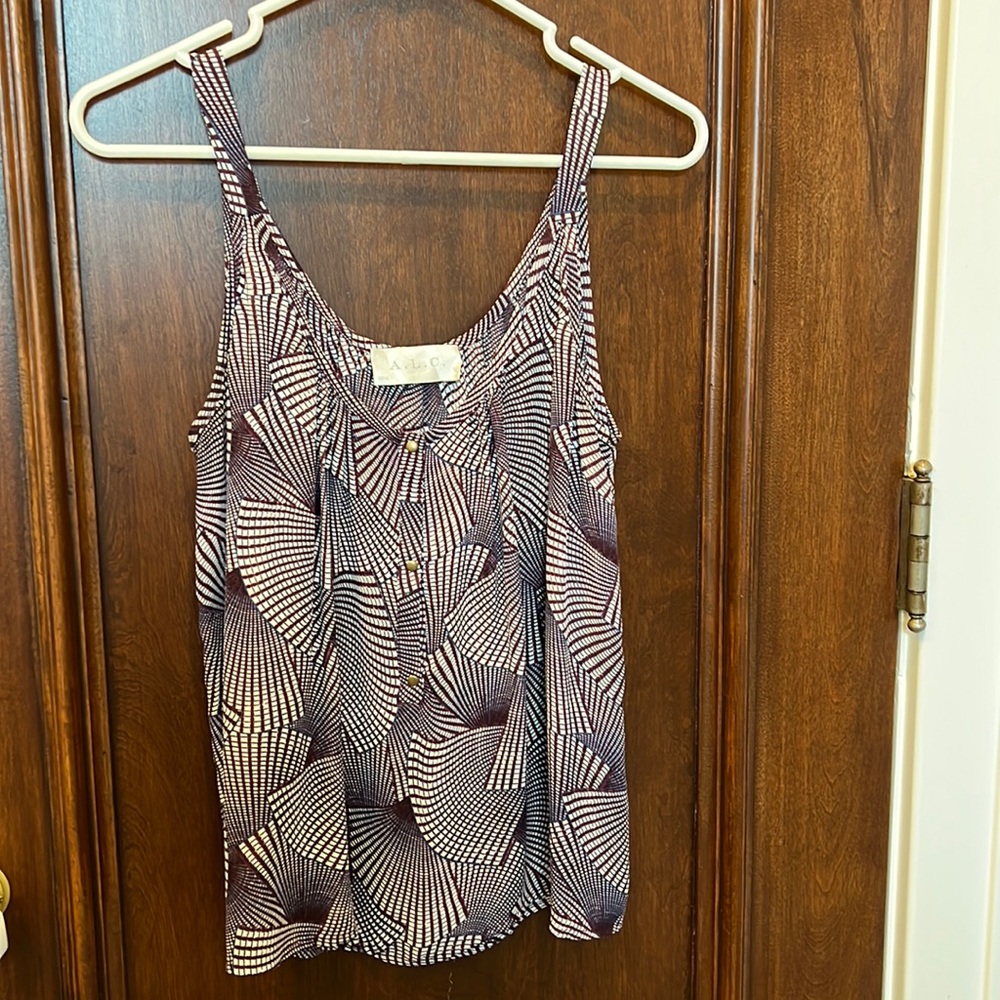 A.L.C. blue, white & brown silk sleeveless tank top, size small